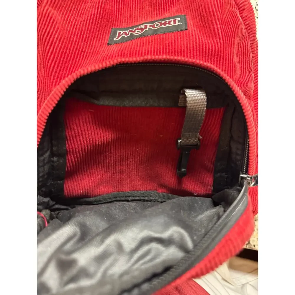 Jansport Vintage 90’s Y2K Mini Burgundy Red Corduroy School Backpack Book Bag